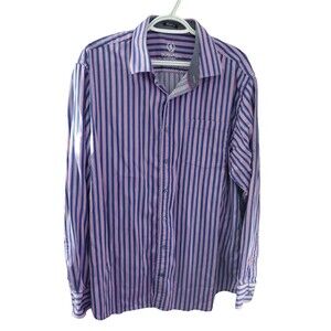 Bugatchi Uomo Mens XL Purple Pink Striped Classic Fit Cotton Button Flip Cuff